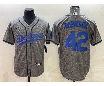 Men's Los Angeles Dodgers #42 Jackie Robinson Grey Gridiron Cool Base Stitched Baseball Jersey
