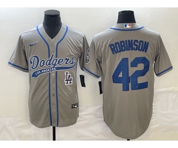 Men's Los Angeles Dodgers #42 Jackie Robinson Grey With Patch Cool Base Stitched Baseball Jersey