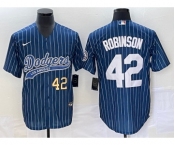 Men's Los Angeles Dodgers #42 Jackie Robinson Number Blue Pinstripe Cool Base Stitched Baseball Jersey
