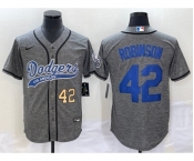 Men's Los Angeles Dodgers #42 Jackie Robinson Number Grey Gridiron Cool Base Stitched Baseball Jersey
