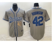 Men's Los Angeles Dodgers #42 Jackie Robinson Number Grey With Patch Cool Base Stitched Baseball Jersey