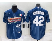 Men's Los Angeles Dodgers #42 Jackie Robinson Number Rainbow Blue Red Pinstripe Mexico Cool Base Nike Jersey