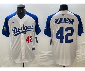 Men's Los Angeles Dodgers #42 Jackie Robinson Number White Blue Fashion Stitched Cool Base Limited Jerseys