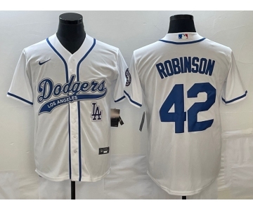 Men's Los Angeles Dodgers #42 Jackie Robinson White With Patch Cool Base Stitched Baseball Jersey1