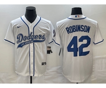 Men's Los Angeles Dodgers #42 Jackie Robinson White With Patch Cool Base Stitched Baseball Jersey