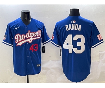 Men's Los Angeles Dodgers #43 Anthony Banda Royal With American Flag Patch Limited Stitched Baseball Jersey