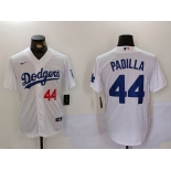 Men's Los Angeles Dodgers #44 Vicente Padilla Number White Cool Base Stitched Jersey