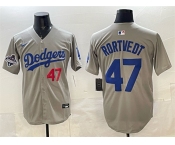 Men's Los Angeles Dodgers #47 Ben Rortvedt Gray 2025 World Series Champions Patch Limited Stitched Baseball Jersey