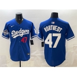 Men's Los Angeles Dodgers #47 Ben Rortvedt Royal 2025 World Series Champions Patch Limited Stitched Baseball Jersey