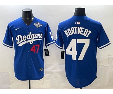 Men's Los Angeles Dodgers #47 Ben Rortvedt Royal 2025 World Series Patch Limited Stitched Baseball Jersey