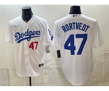 Men's Los Angeles Dodgers #47 Ben Rortvedt White Home Cool Base Stitched Baseball Jersey