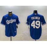 Men's Los Angeles Dodgers #49 Blake Treinen Royal Cool Base Stitched Baseball Jersey