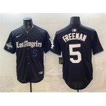 Men's Los Angeles Dodgers #5 Freddie Freeman Black 2025 World Series Champions Patch 'Gothic Edition' Vapor Premier Limited Stitched Baseball Jersey