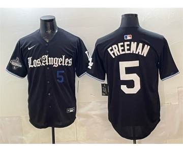 Men's Los Angeles Dodgers #5 Freddie Freeman Black 2025 World Series Champions Patch 'Gothic Edition' Vapor Premier Limited Stitched Baseball Jersey