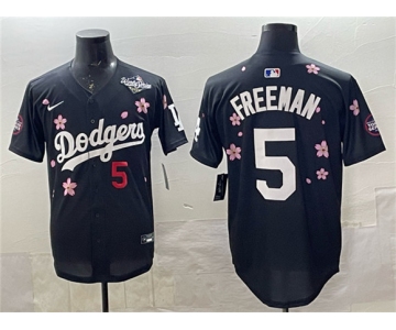 Men's Los Angeles Dodgers #5 Freddie Freeman Black 2025 World Series Patch Tokyo Series Limited Stitched Baseball Jersey