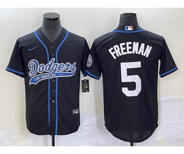 Men's Los Angeles Dodgers #5 Freddie Freeman Black Cool Base Stitched Baseball Jersey1