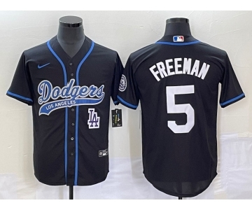 Men's Los Angeles Dodgers #5 Freddie Freeman Black Cool Base Stitched Baseball Jersey