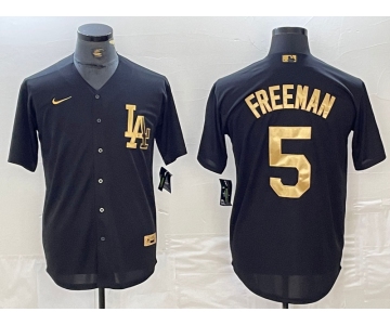 Men's Los Angeles Dodgers #5 Freddie Freeman Black Gold Cool Base Stitched Jersey