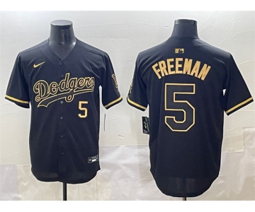 Men's Los Angeles Dodgers #5 Freddie Freeman Black Gold Limited Stitched Jersey