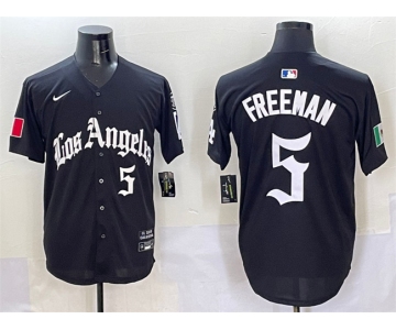 Men's Los Angeles Dodgers #5 Freddie Freeman Black Mexico 2025 LA Gothic Style With Fernando Patch Vapor Premier Limited Stitched Baseball Jersey