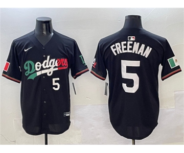 Men's Los Angeles Dodgers #5 Freddie Freeman Black Mexico Flag Limited Stitched Baseball Jersey