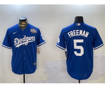 Men's Los Angeles Dodgers #5 Freddie Freeman Blue 2024 World Series Cool Base Stitched Baseball Jersey