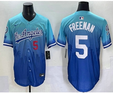 Men's Los Angeles Dodgers #5 Freddie Freeman Blue 2025 City Connect Limited Stitched Jersey
