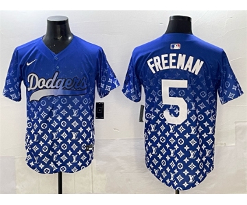 Men's Los Angeles Dodgers #5 Freddie Freeman Blue Limited Stitched Baseball Jersey