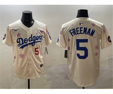 Men's Los Angeles Dodgers #5 Freddie Freeman Cream 2025 Tokyo Series Limited Stitched Baseball Jersey