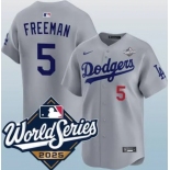 Men's Los Angeles Dodgers #5 Freddie Freeman Gray 2025 World Series Limited Stitched Baseball Jersey Men's Los Angeles Dodgers #5 Freddie Freeman Gray 2025 World Series Limited Stitched Baseball Jersey