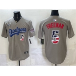 Men's Los Angeles Dodgers #5 Freddie Freeman Gray 250 Fourth of July Road Stitched Baseball Jersey