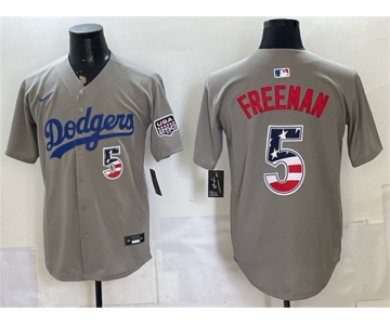 Men's Los Angeles Dodgers #5 Freddie Freeman Gray 250 Fourth of July Road Stitched Baseball Jersey