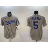 Men's Los Angeles Dodgers #5 Freddie Freeman Grey 2024 World Series Cool Base Stitched Baseball Jersey