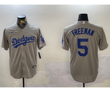 Men's Los Angeles Dodgers #5 Freddie Freeman Grey Cool Base Jersey