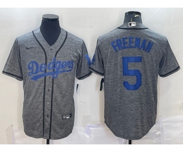 Men's Los Angeles Dodgers #5 Freddie Freeman Grey Gridiron Cool Base Stitched Baseball Jersey
