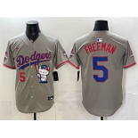 Men's Los Angeles Dodgers #5 Freddie Freeman Grey Hello Kitty Night 2025 World Series Champions Patch Stitched Baseball Jersey
