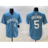 Men's Los Angeles Dodgers #5 Freddie Freeman Light Blue Limited Stitched Baseball Jersey