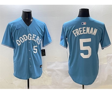 Men's Los Angeles Dodgers #5 Freddie Freeman Light Blue Limited Stitched Baseball Jersey