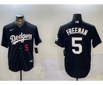 Men's Los Angeles Dodgers #5 Freddie Freeman Number Black Cool Base Jersey