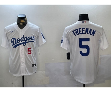 Men's Los Angeles Dodgers #5 Freddie Freeman Number White Cool Base Jersey