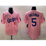Men's Los Angeles Dodgers #5 Freddie Freeman Pink 2025 Tokyo Series Limited Stitched Baseball Jersey