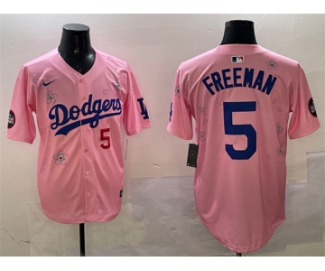Men's Los Angeles Dodgers #5 Freddie Freeman Pink 2025 Tokyo Series Limited Stitched Baseball Jersey