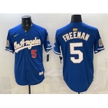 Men's Los Angeles Dodgers #5 Freddie Freeman Royal 2026 Gold Collection Champs Patch Stitched Baseball Jersey