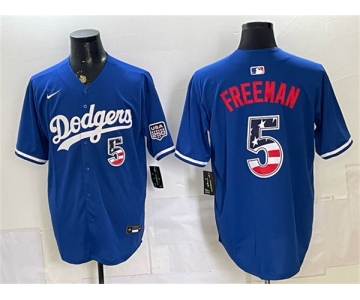Men's Los Angeles Dodgers #5 Freddie Freeman Royal 250 Fourth of July Stitched Baseball Jersey