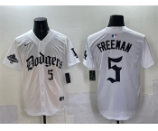 Men's Los Angeles Dodgers #5 Freddie Freeman White 2025 LA Gothic Style With 2024 World Series Champions Patch Vapor Premier Limited Stitched Baseball Jers Men's Los Angeles Dodgers #5 Freddie Freeman White 2025 LA Gothic Style With 2024 World Series Champions Patch Vapor Premier Limited Stitched Baseball Jers