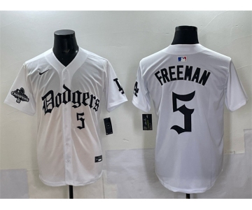 Men's Los Angeles Dodgers #5 Freddie Freeman White 2025 LA Gothic Style With 2024 World Series Champions Patch Vapor Premier Limited Stitched Baseball Jers