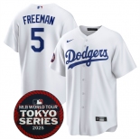 Men's Los Angeles Dodgers #5 Freddie Freeman White 2025 World Tour Tokyo Series Home Stitched Baseball Jersey