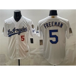 Men's Los Angeles Dodgers #5 Freddie Freeman White 2026 Gold Collection 9x & B2B Champs Patch Stitched Baseball Jersey Men's Los Angeles Dodgers #5 Freddie Freeman White 2026 Gold Collection 9x & B2B Champs Patch Stitched Baseball Jersey