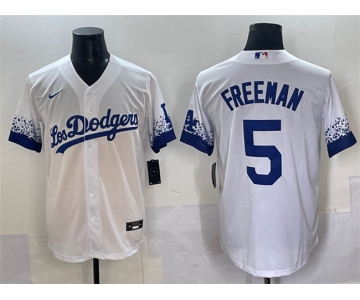 Men's Los Angeles Dodgers #5 Freddie Freeman White City Connect Cool Base Stitched Jersey