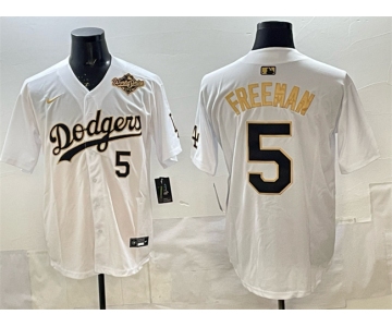 Men's Los Angeles Dodgers #5 Freddie Freeman White Gold 2025 World Series Limited Stitched Baseball Jersey